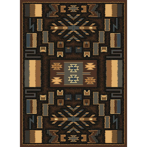 Ivory Native American Carpet Patchwork Lines Bordered Diamonds Olefin Area Rug 
